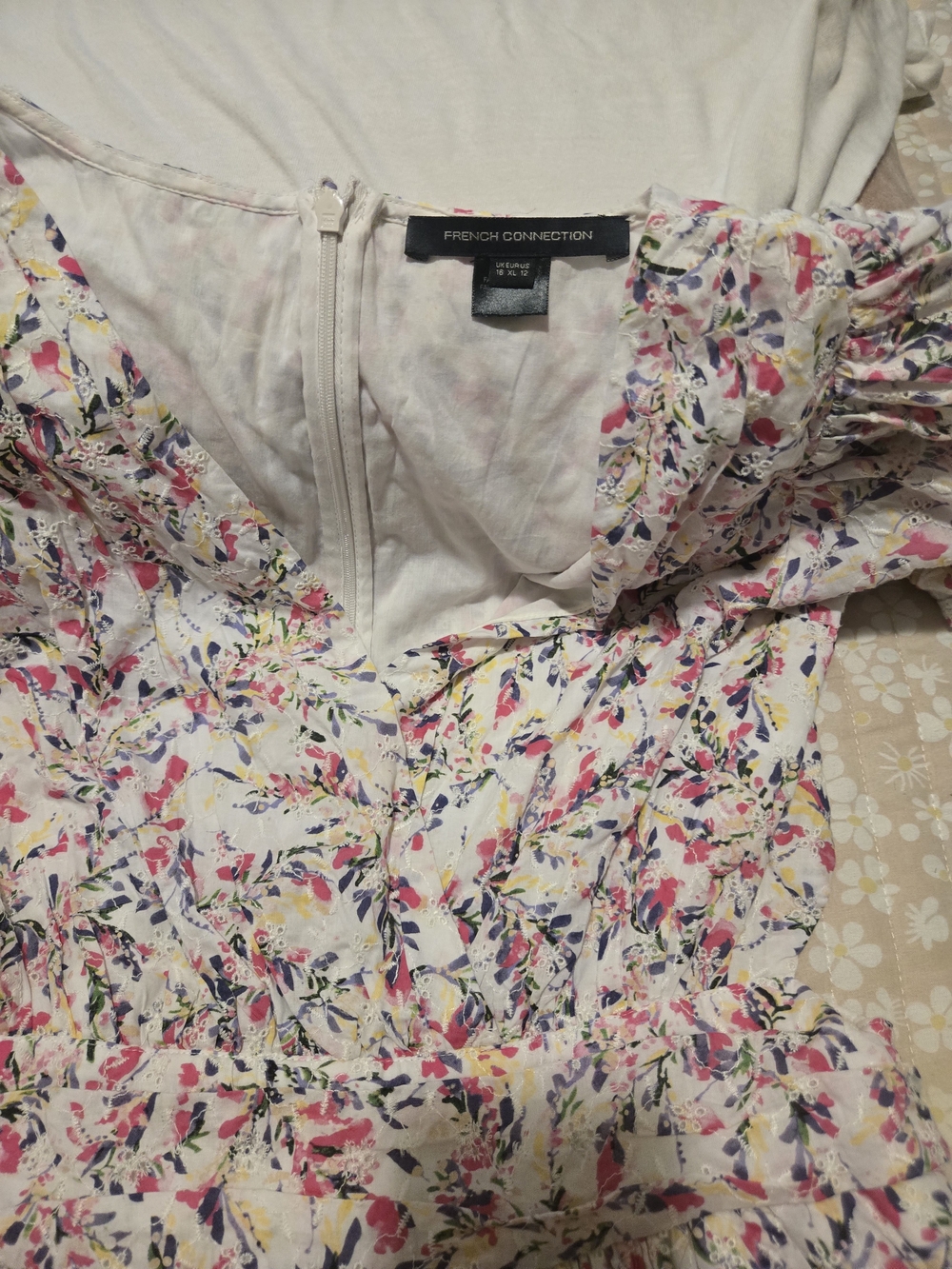 French Connection Floral Summer Dress in White, Pink & Navy